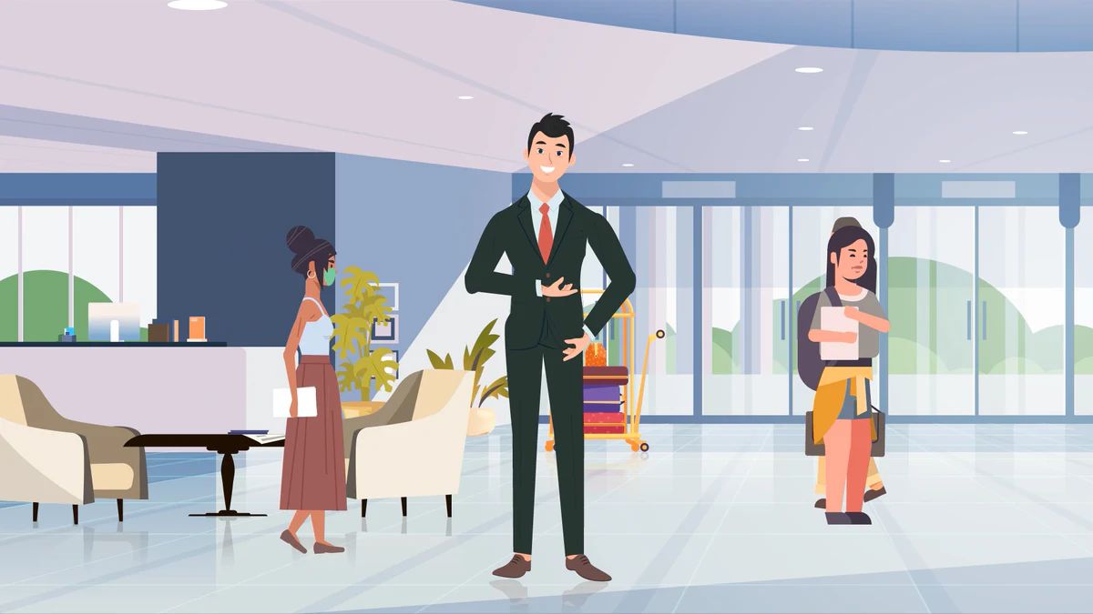 Illustration eines Facility Managers in einem Hotel